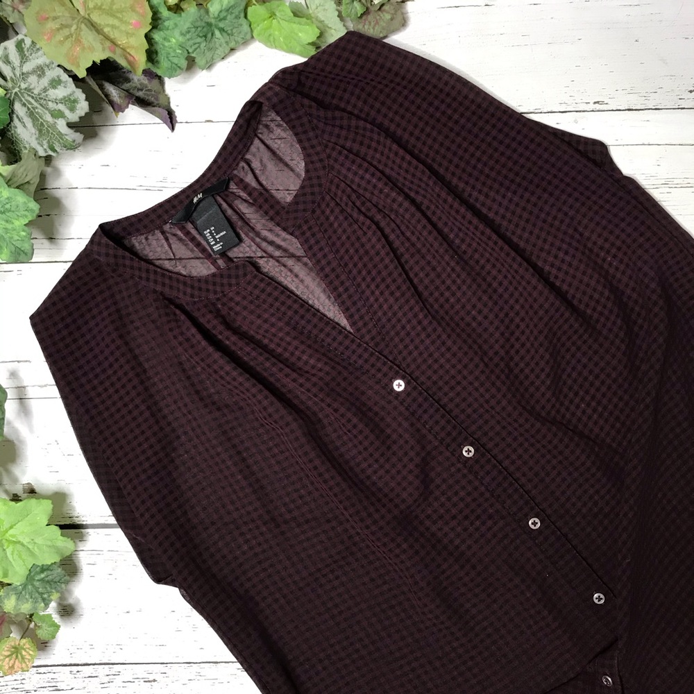H&M Sheer Plaid Button Front Sleeveless Blouse 4